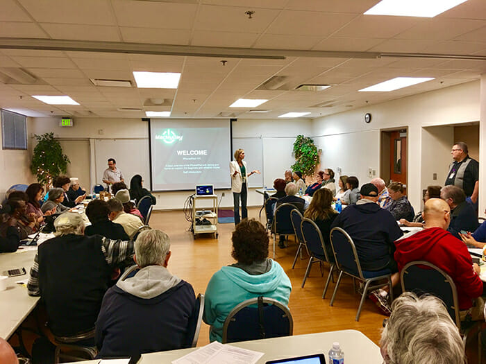 LACERS Well’s Tara Miller and MacMyDay’s Tommy welcoming everyone to the iPhone and iPad training seminar.